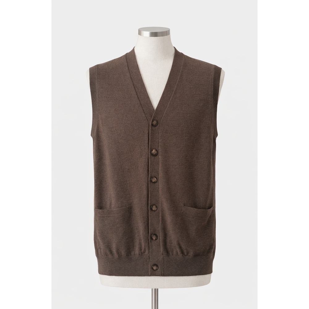 Paul‎ Fredrick Men's S Vest Brown Merino Wool V-Neck Button Front Preppy Classic